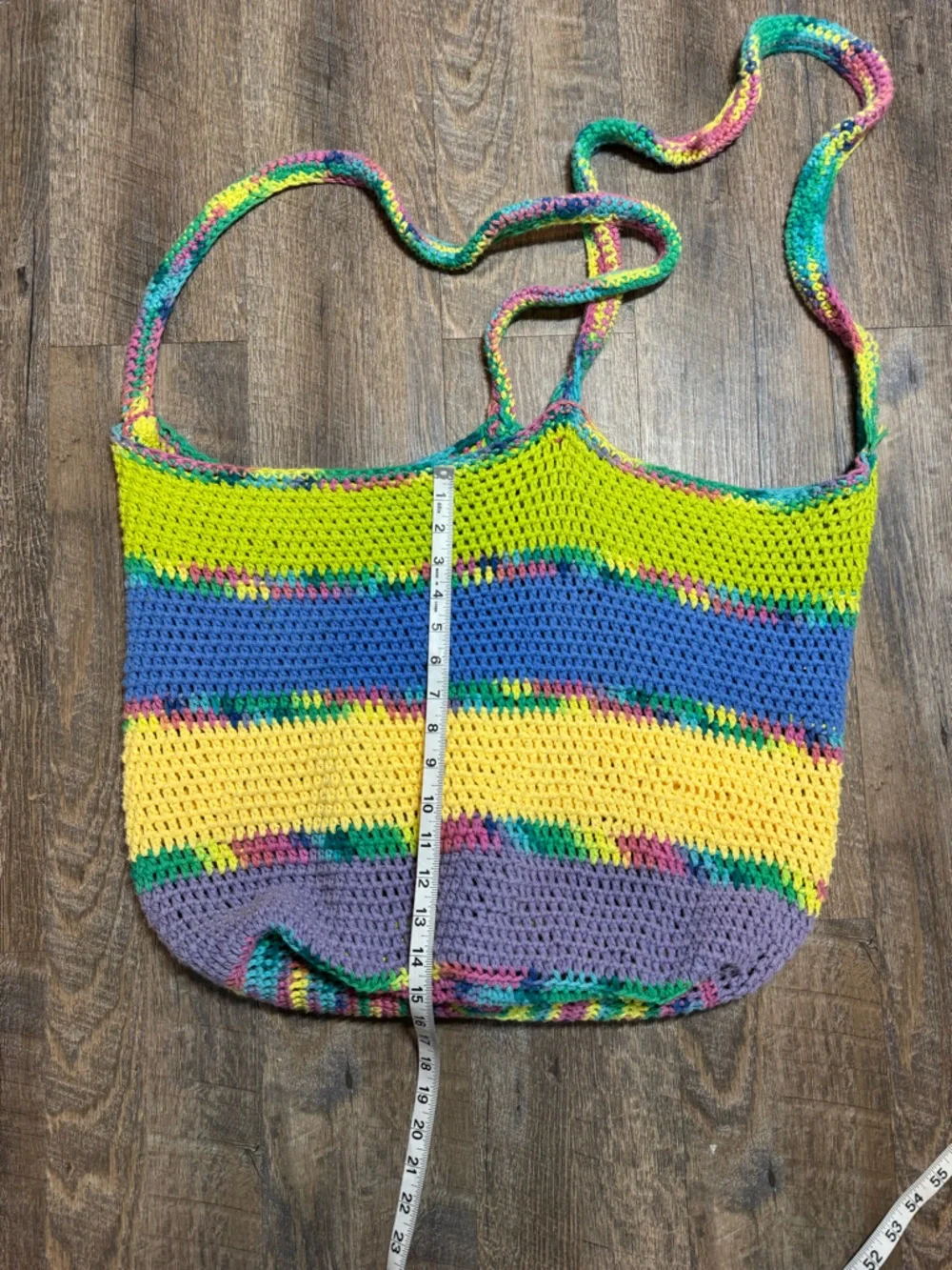 Summer Bag Large Handmade Multicolor Crochet Tote Bag Yellow Blue Green Purple